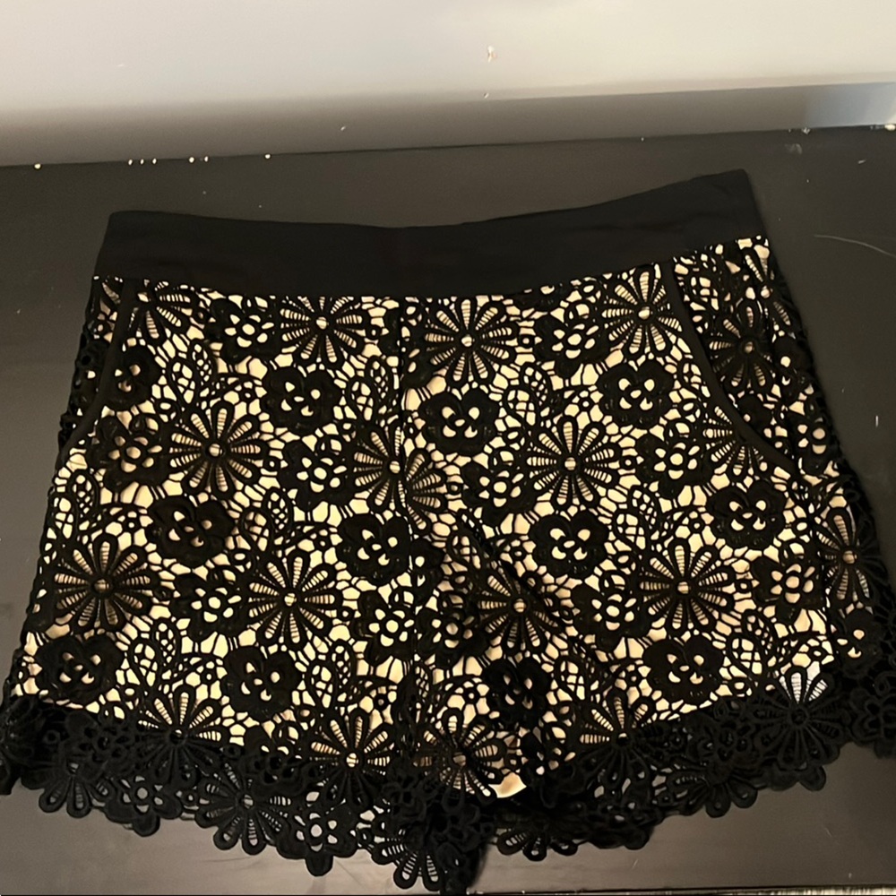 Black Floral Lace Overlay Shorts